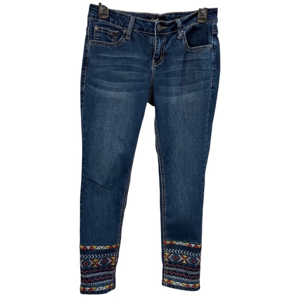 Earl Skinny Ankle‎ Embroidered Jeans Womens 6P Aztec Boho Spring Southwestern - Picture 1 of 15
